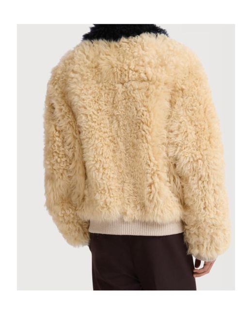 Marni Brown Color Blocked Shearling Jacket for men