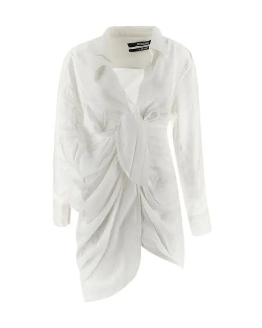 Jacquemus White La Robe Bahia Draped Shirt Dress