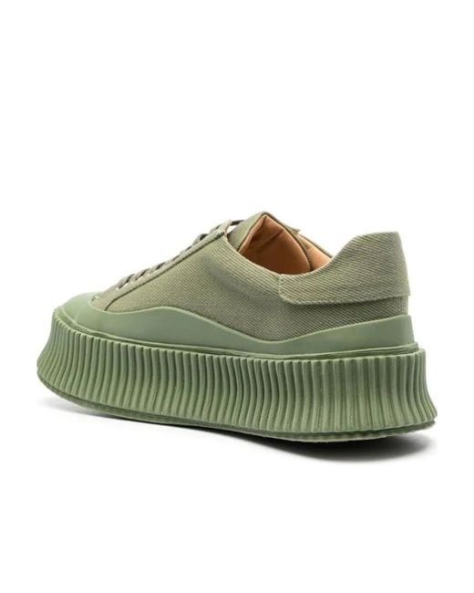 Jil Sander Green Round Toe Lace-Up Sneakers