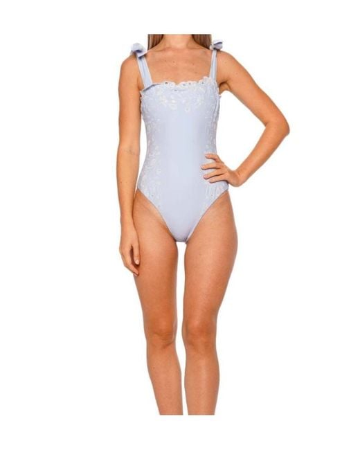 Jonathan Simkhai Blue Laurie Embroidered One-Piece Beachwear
