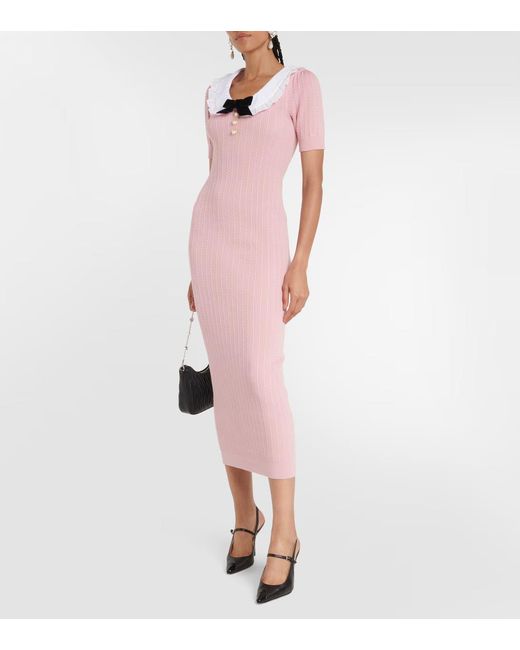 Alessandra Rich Pink Embellished Cotton-Blend Midi Dress