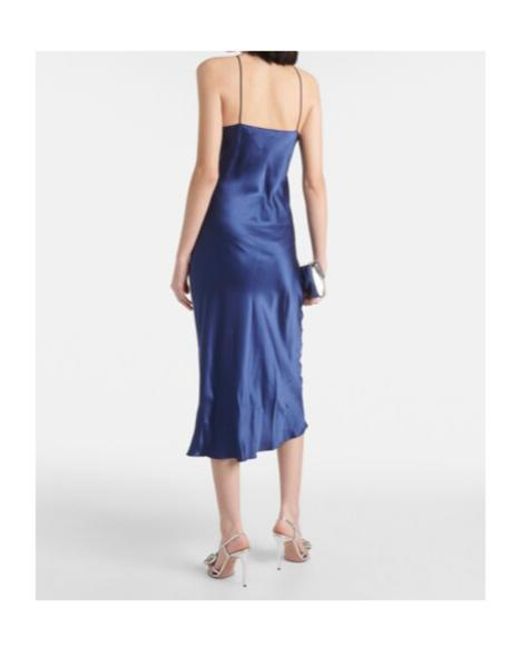 Rodarte Blue Floral-Appliqué Silk Midi Dress