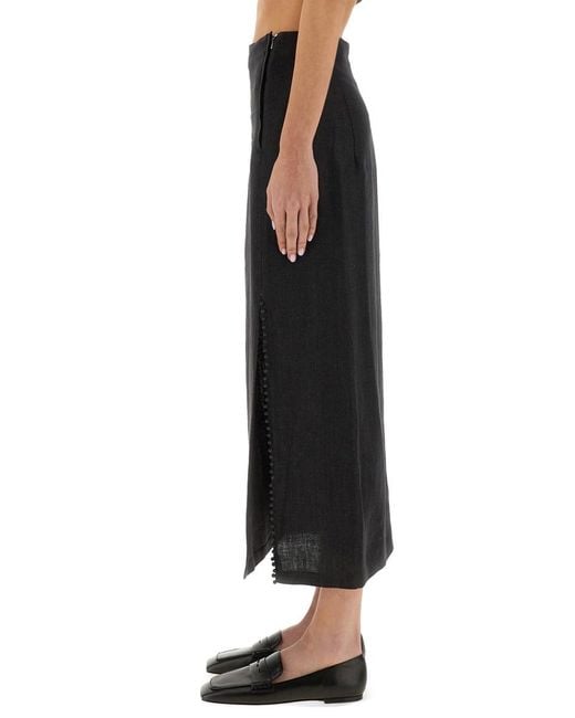 Alysi Black Side-Slit Midi Skirt