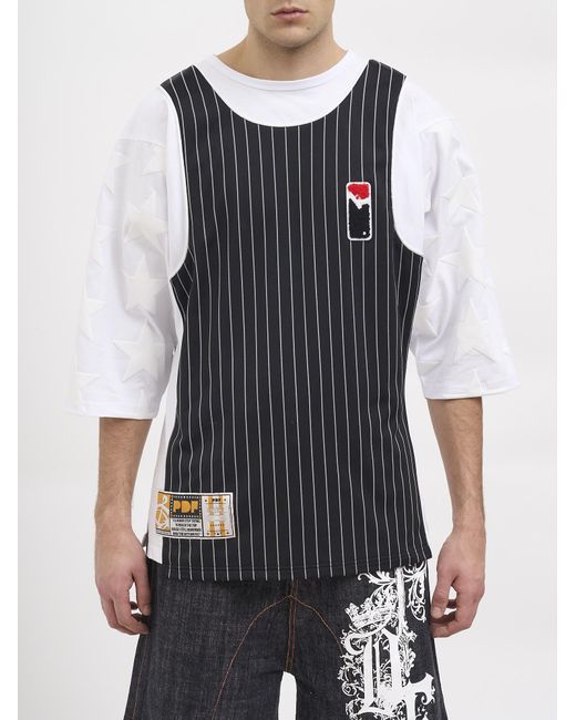 PDF CHANNEL Black Pdf Pinstripe Layered Logo T-Shirt for men