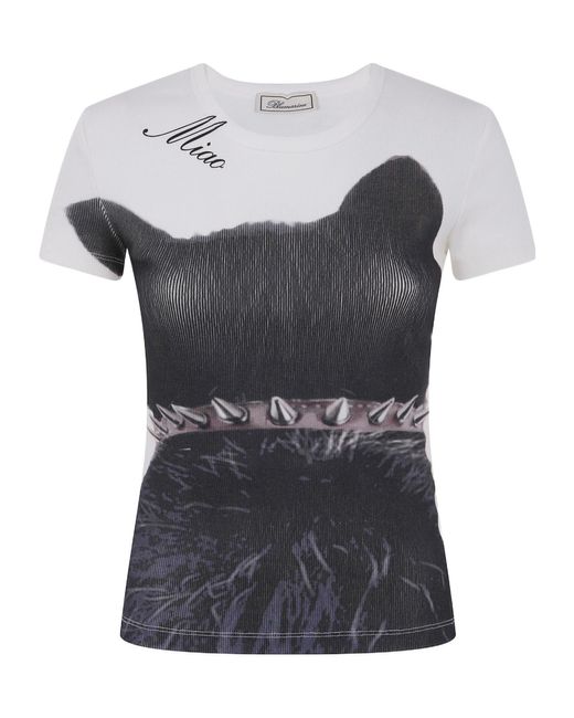 Blumarine Gray Short Sleeved Printed Knitted Top for men