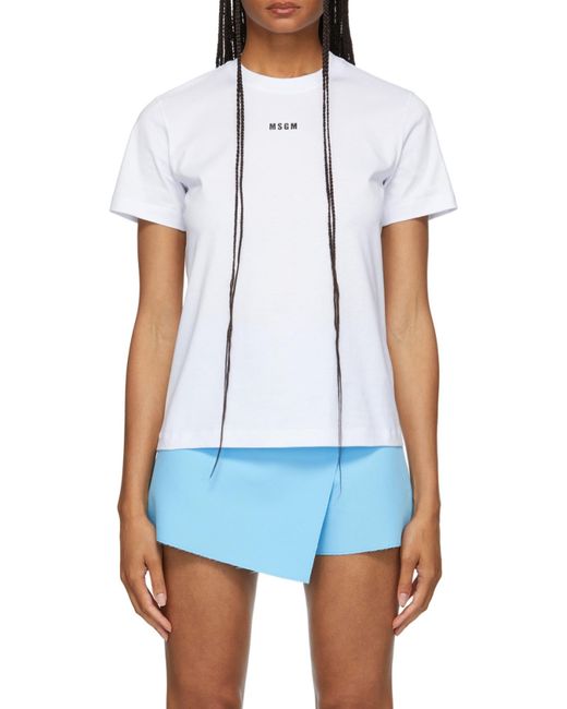 MSGM White Logo Printed Crewneck T-Shirt