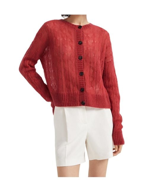 Brunello Cucinelli Red Crewneck Knitted Cardigan