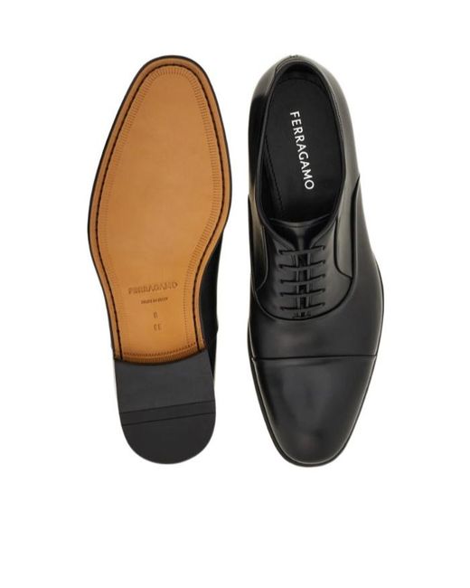 Ferragamo Black Oxford Shoe With Toe Cap for men