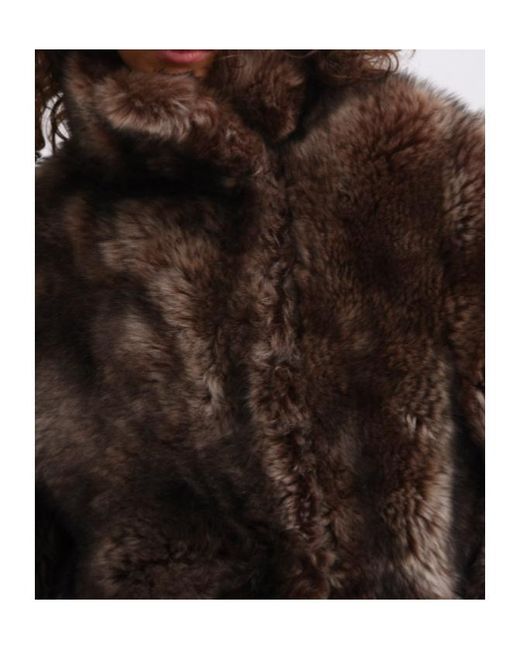 REMAIN Birger Brown High-Necked Woolen Fur Coat