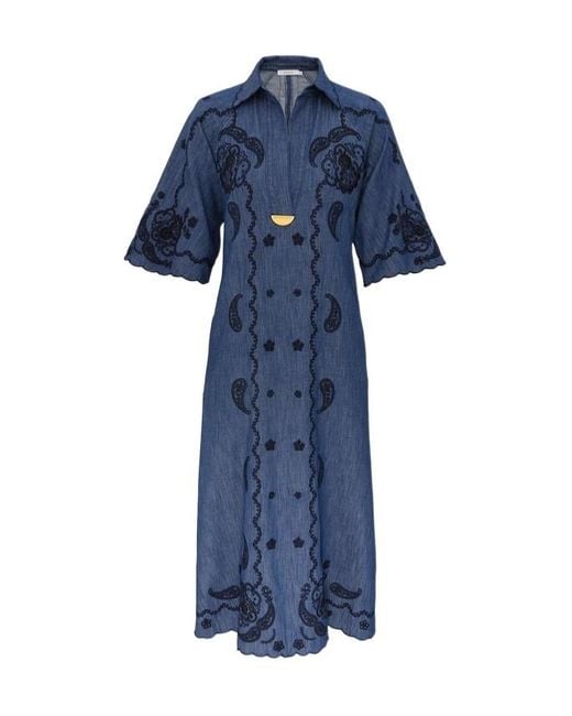 Zimmermann Blue Embroidered Midi Dress