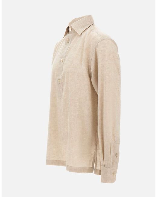 Eleventy Natural Long Sleeved Half-Button Shirt for men