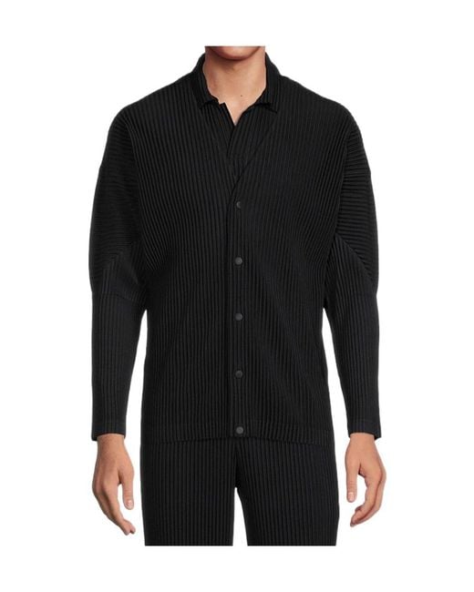 Issey Miyake Black Basics Panelled Plissé Cardigan for men