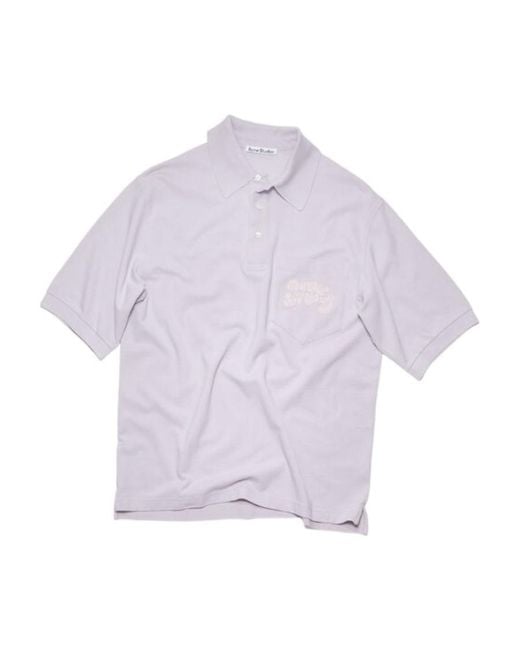 Acne Purple Logo Embroidered Polo Shirt for men