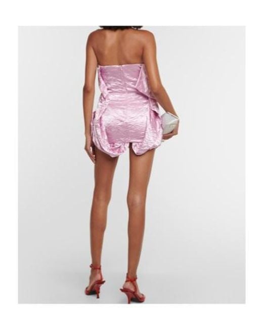 The Attico Pink Strapless Satin Minidress