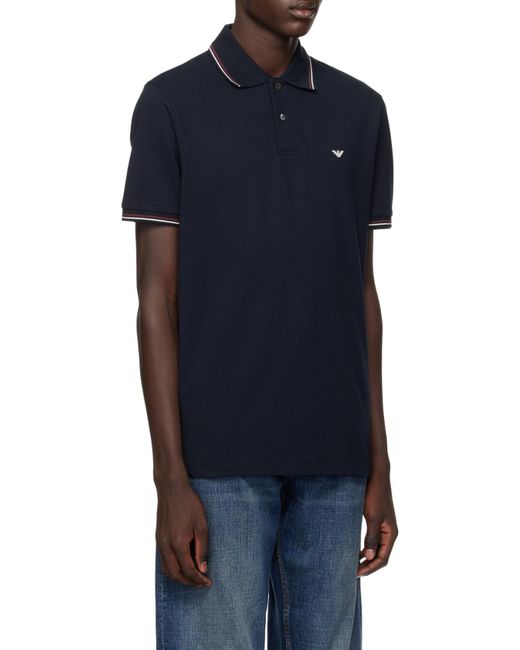 Emporio Armani Blue Logo Printed Short Sleeved Polo Shirt for men