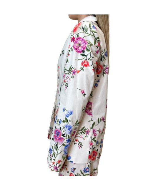 Liu Jo White Single-Breasted Floral Blazer