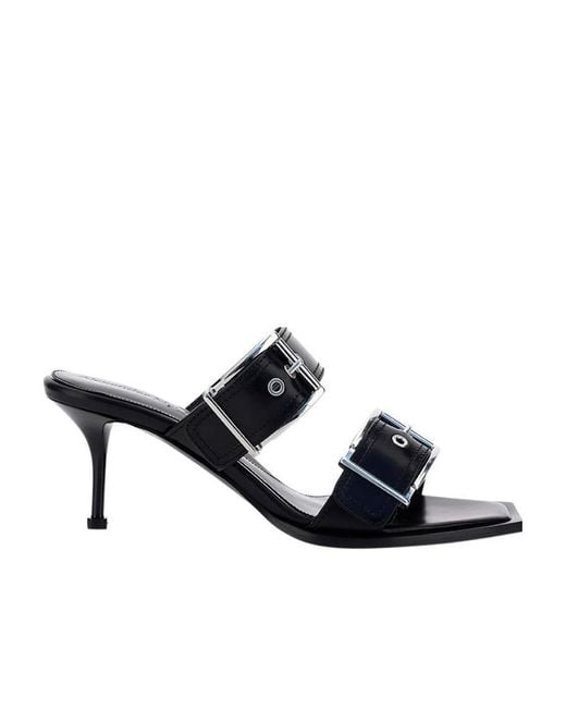 McQueen Black Buckle Detailed Sandals