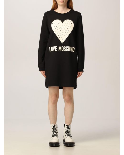 Moschino Black Heart-Print Sweatshirt Dress