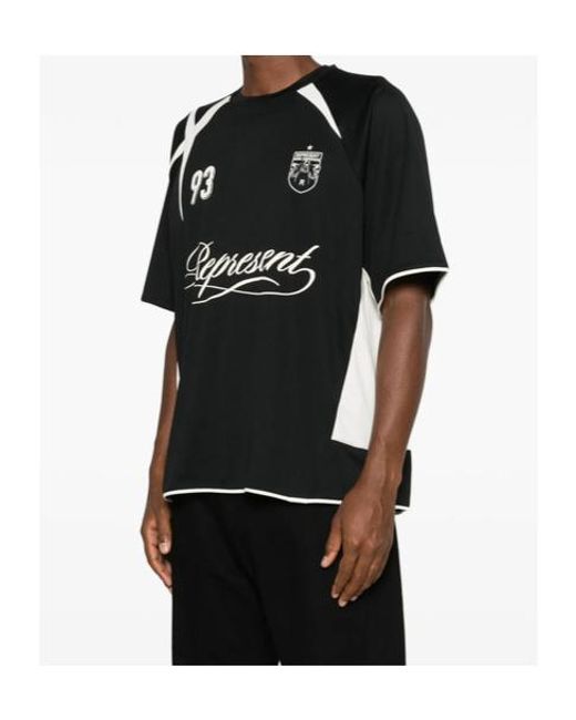 Represent Black Logo Printed Football T-Shirt for men