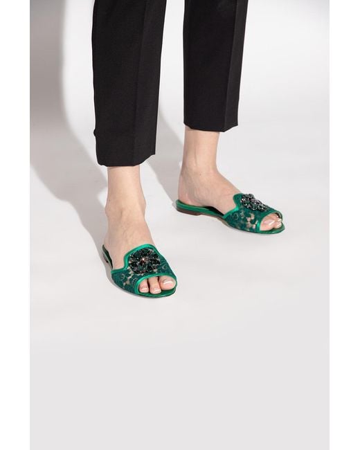 Dolce & Gabbana Green Bianca Lace Detailed Sandals