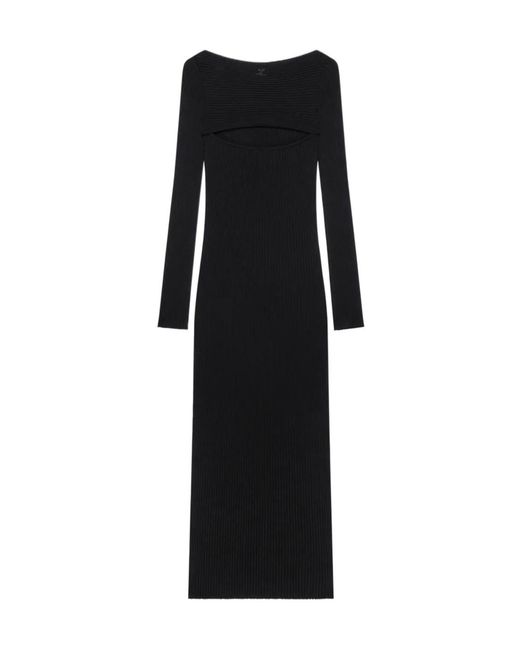 Courreges Black Ribbed-Knit Slash-Detail Midi Dress