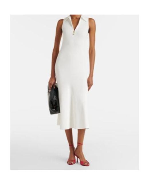 Victoria Beckham White Mira Ribbed-Knit Zip-Up Midi Dress