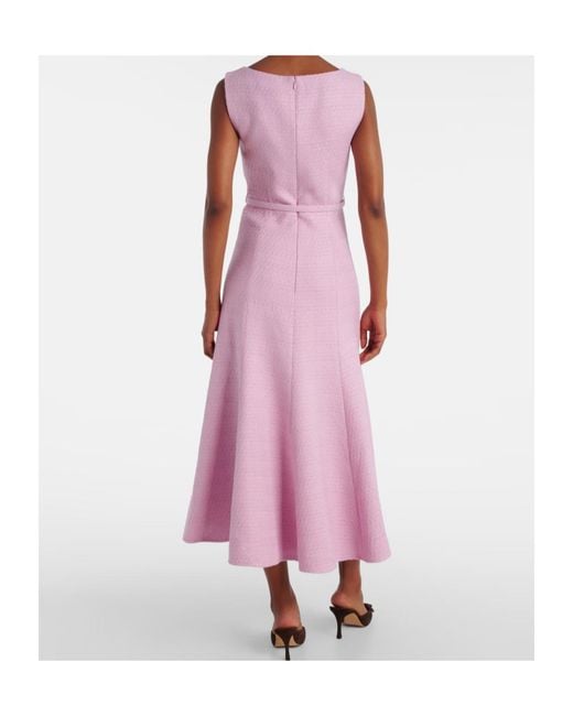 Roland Mouret Pink Asymmetric Belted Bouclé Midi Dress