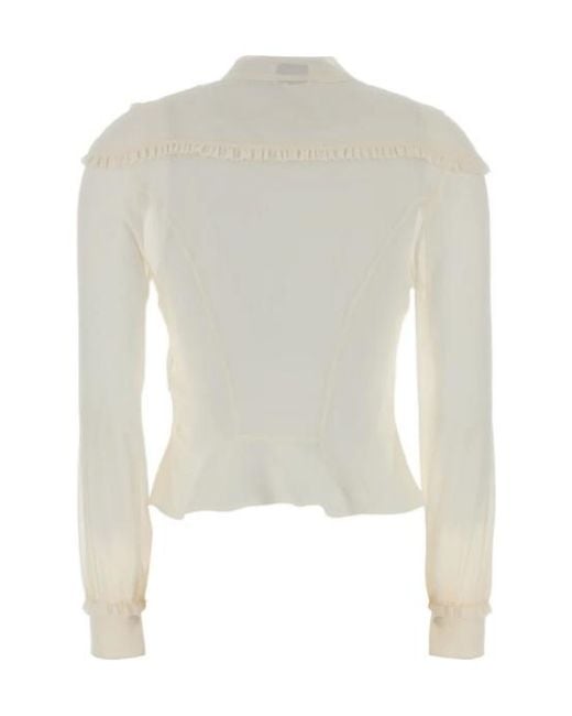 McQueen White Ruffled Silk-Chiffon Shirt