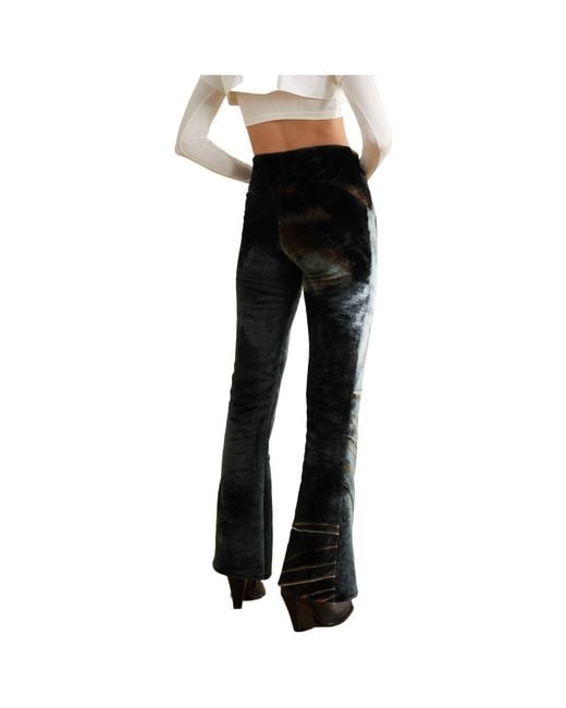 Conner Ives Blue Printed Faux Fur Flared Pants
