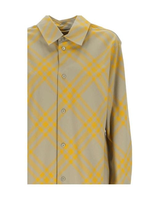 Burberry Yellow Checked Collared Long-Sleeve Shirt