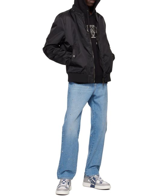 Valentino Black Stud Detailed Zip-Up Bomber Jacket for men