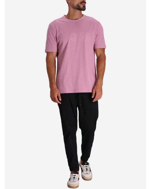 Boss Pink Logo-Print Cotton T-Shirt for men