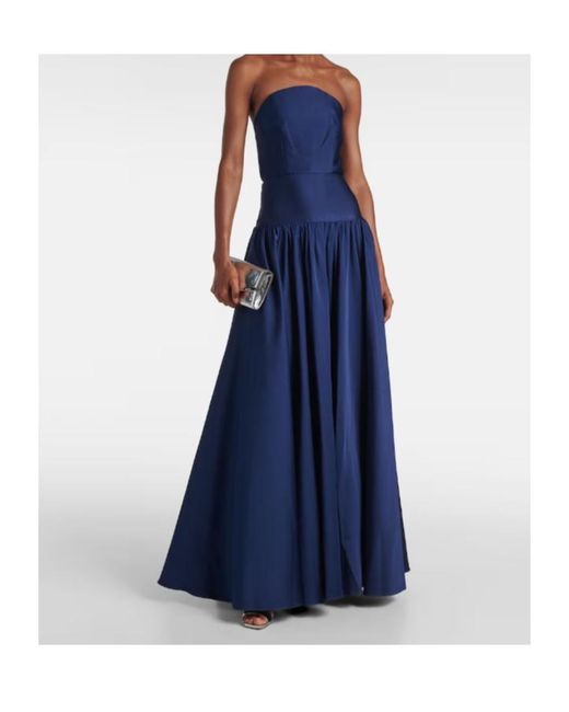 Roland Mouret Blue Strapless Pleated Gown