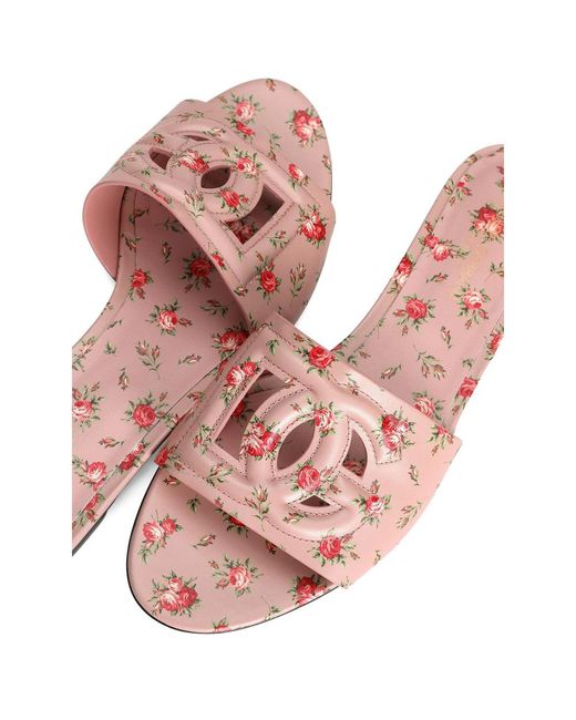 Dolce & Gabbana Pink Rose Printed Flat Slippers