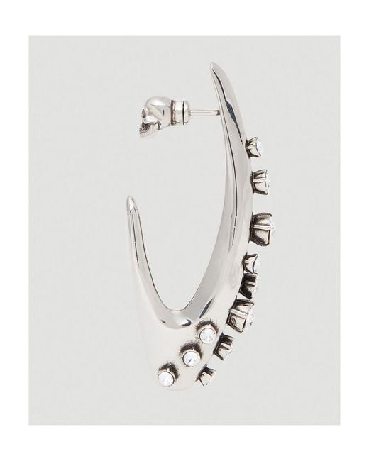 McQueen White Embellished Skull Charm Hoop Earrings