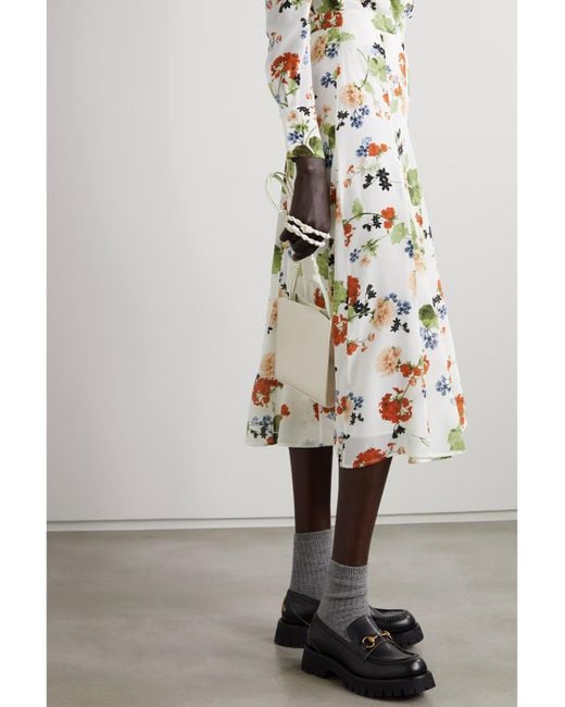 Erdem White Christina Pleated Printed Midi Skirt