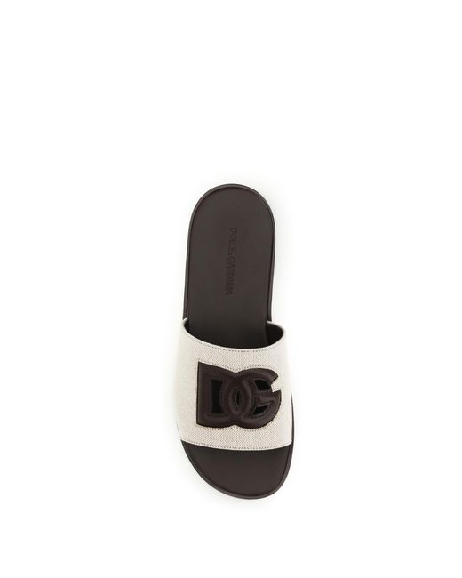 Dolce & Gabbana White Logo Canvas Slide Sandals for men