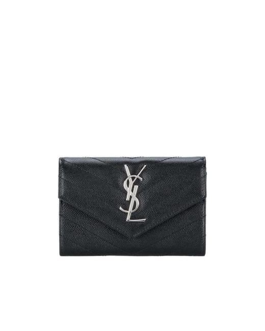 Saint Laurent Black Logo Plaque Envelope Wallet