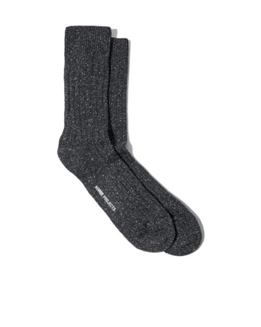 Norse Projects Black Wool Blend Ribbed Socks for men