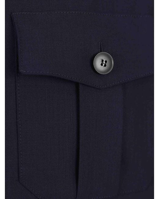 Canali Blue Long Sleeved Buttoned Shirt Jacket for men