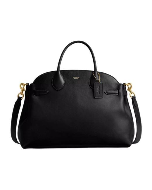 COACH Black Empire Leather Top-Handle Tote Bag