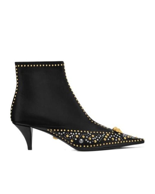 Versace Black Studded La Medusa Ankle Boots