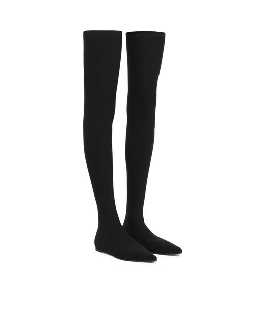 Dolce & Gabbana Black Stretch Jersey Thigh-High Boots