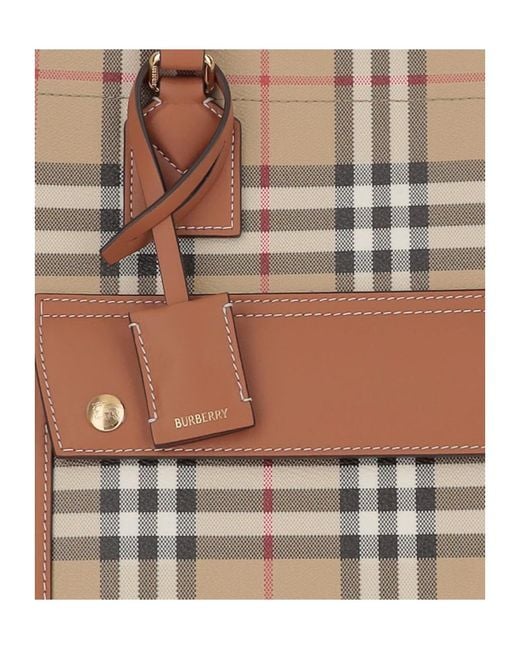 Burberry Brown Freya Checked Medium Tote Bag