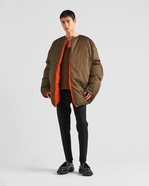 Prada Long-Sleeved Crewneck Coat in Green for Men | Lyst