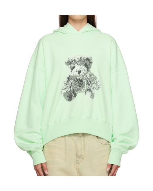 we11done Green Teddy Bear Cotton Hoodie for men
