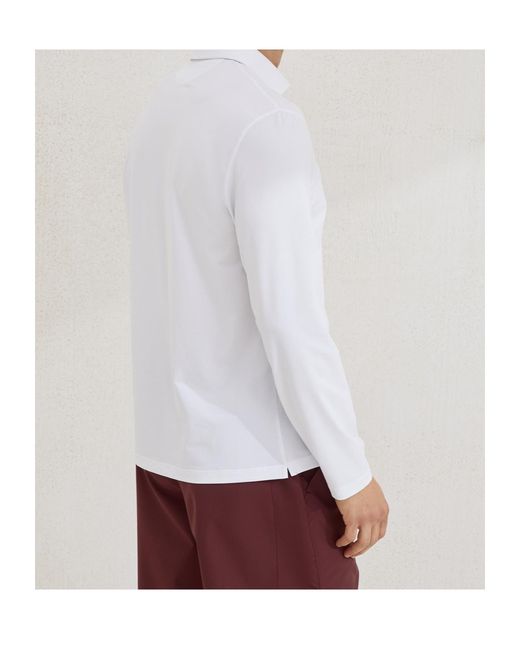 Brunello Cucinelli White Long-Sleeve Polo Shirt for men