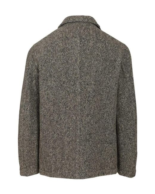 Dries Van Noten Gray Tweed Herringbone Patterned Coat for men