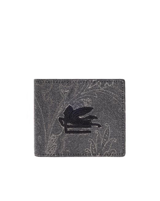 Etro Gray Pegaso Embroidered Wallet for men