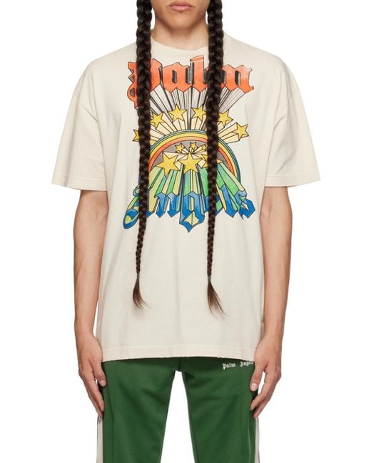 Palm Angels White Rainbow-graphic Crew-neck T-shirt for men